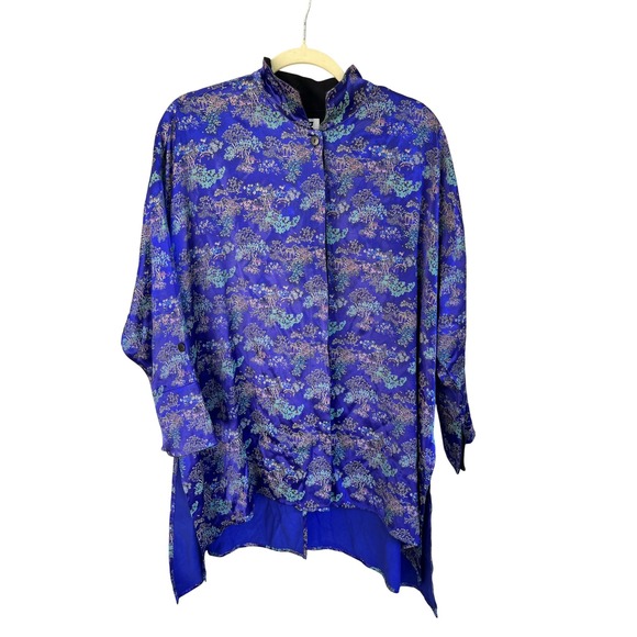 The Big Shirt Tops - The Big‎ Shirt Carole Tomkins Asian Print Rayon Tunic Button Down Top Size 1